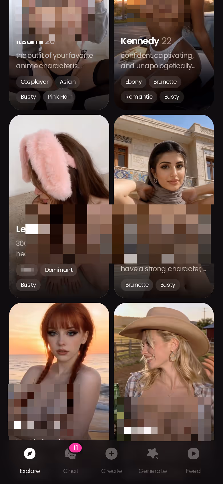 GoLove.ai Explore grid on mobile, where each character card opens a chat directly