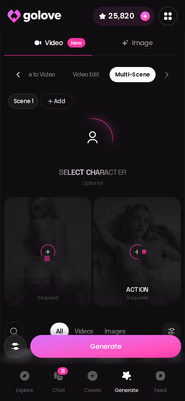 GoLove Multi Scene video generator on mobile, the most Star-hungry path in the app